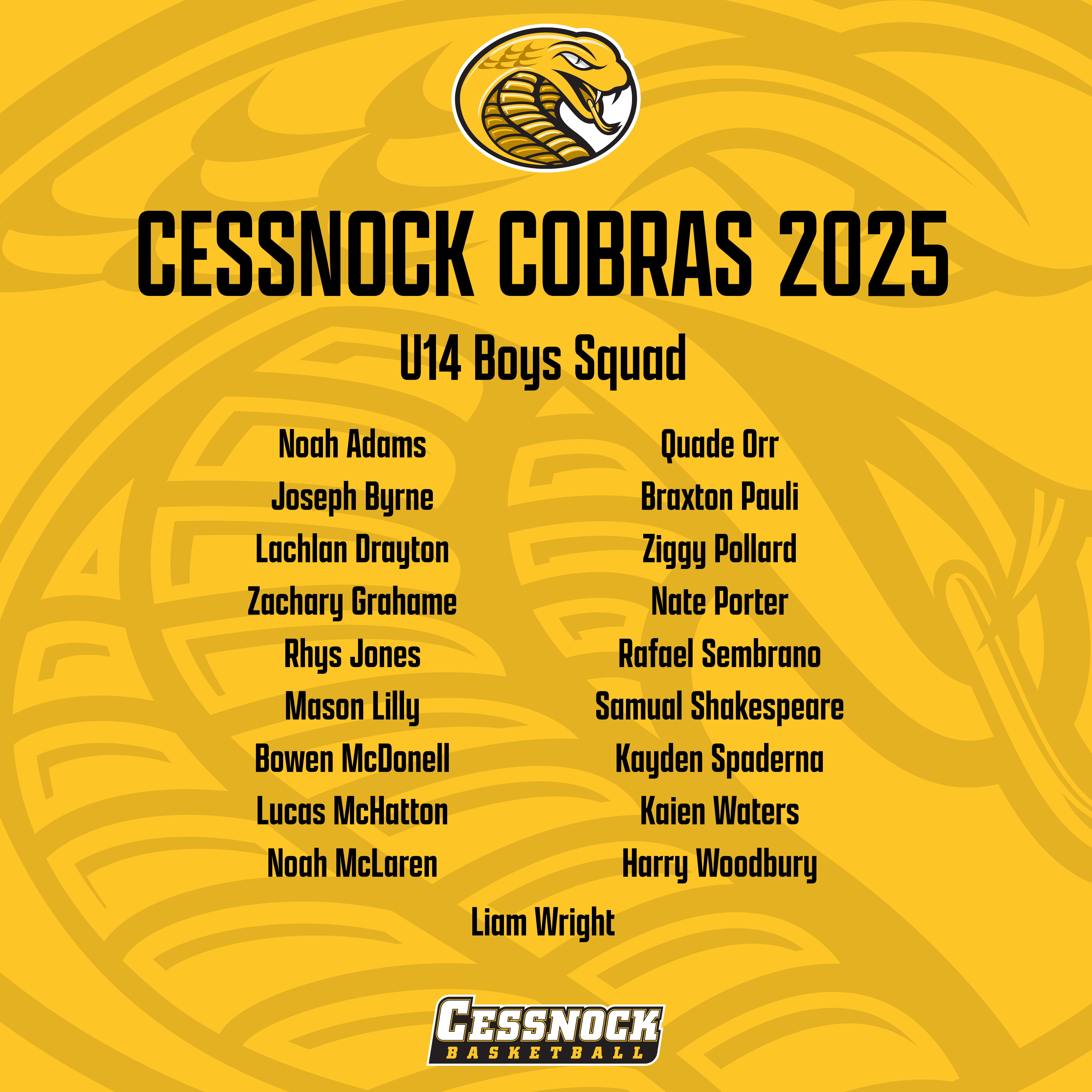 2025 Cessnock Cobras U14, U16, and U18 Boys Announcement